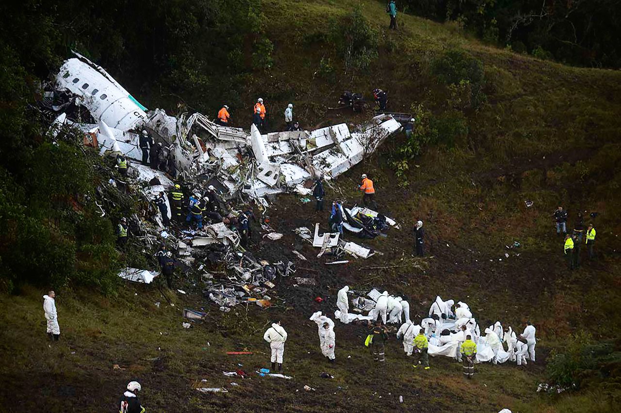 A charter airplane with 77 people on board, including players from the Brazilian soccer team Chapecoense, <a href="http://www.cnn.com/2016/11/29/americas/colombia-plane-accident/index.html" target="_blank">crashed near Rionegro, Colombia,</a> outside Medellin, on Monday, November 28. At least 71 people were killed, officials said. Six survived.