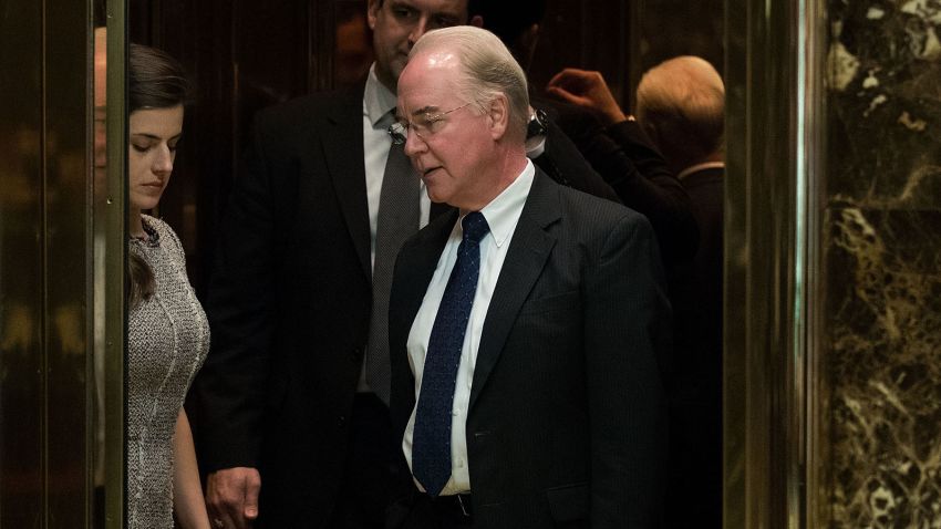 Rep. Tom Price gets into an elevator at Trump Tower, November 16, 2016 in New York City. 