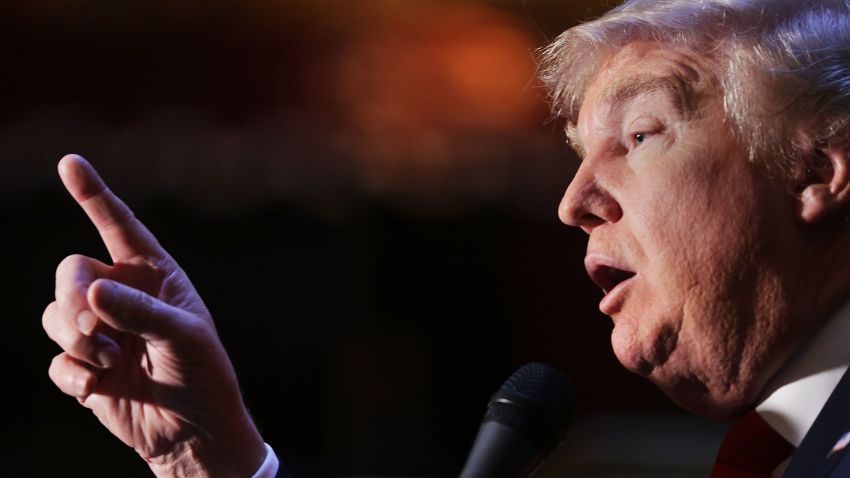 Republican presidential candidate Donald Trump speaks at a news conference before a public signing for his new book "Crippled America: How to Make America Great Again," at the Trump Tower Atrium on November 3, 2015 in New York City. According to a new poll, Ben Carson, the retired neurosurgeon, has pulled ahead of Trump with 29% of Republican primary voters.