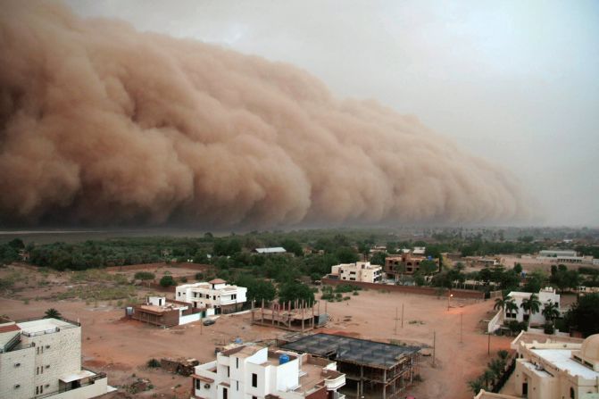 A gigantic cloud of dust known as "Haboob" advances over Sudan's capital, Khartoum. Moving like a thick wall, it carries sand and dust burying homes, while increasing evaporation in a region that's struggling to preserve water supplies. <a href="index.php?page=&url=http%3A%2F%2Fedition.cnn.com%2F2016%2F12%2F07%2Fafrica%2Fsudan-climate-change%2Findex.html">Experts say</a> that without quick intervention, parts of the African country -- one of the most vulnerable in the world -- could become uninhabitable as a result of climate change.