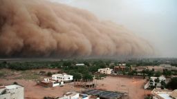 KHARTOUM,SUDAN - APRIL 29: A gigantic cloud of dust known as "Haboob" advances over Khartoum on 29 April 2007. These seasonal type of monsoons can reach a height of 3000 feet and can change the landscape in the few hours they last. Climate change experts from around the world are holding a meeting in Bangkok to find ways of lowering emissions of greenhouse gases to head off the worst effects of global warming. At least 400 experts from about 120 countries are attending the third session of the Intergovernmental Panel on Climate Change (IPCC), the UN's leading authority on global warming.