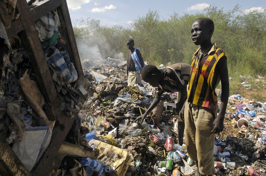 Children scavenge food and clothing from the Juba Municipal Garbage Dump.