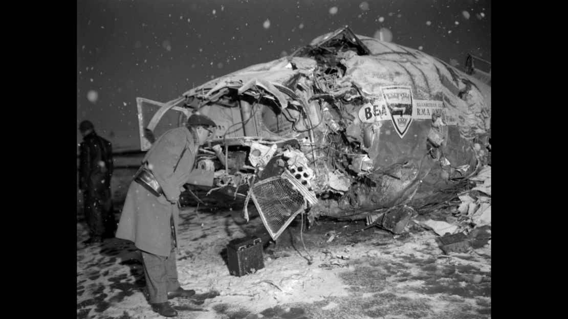 Wreckage of a British European Airways plane after it crashed in 1958 near Munich, Germany, while carrying the Manchester United championship soccer team.