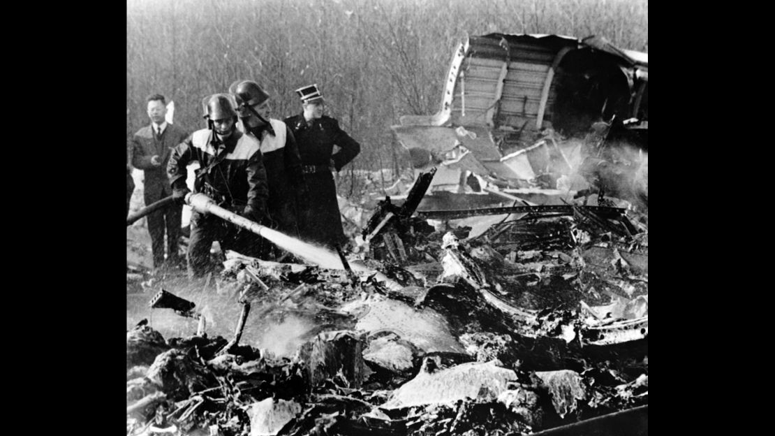 The scene of the crash of Sabena Flight 548. The Boeing 707 aircraft crashed en route to Brussels, Belgium, from New York City, killing 72 people -- including the entire United States Figure Skating team.