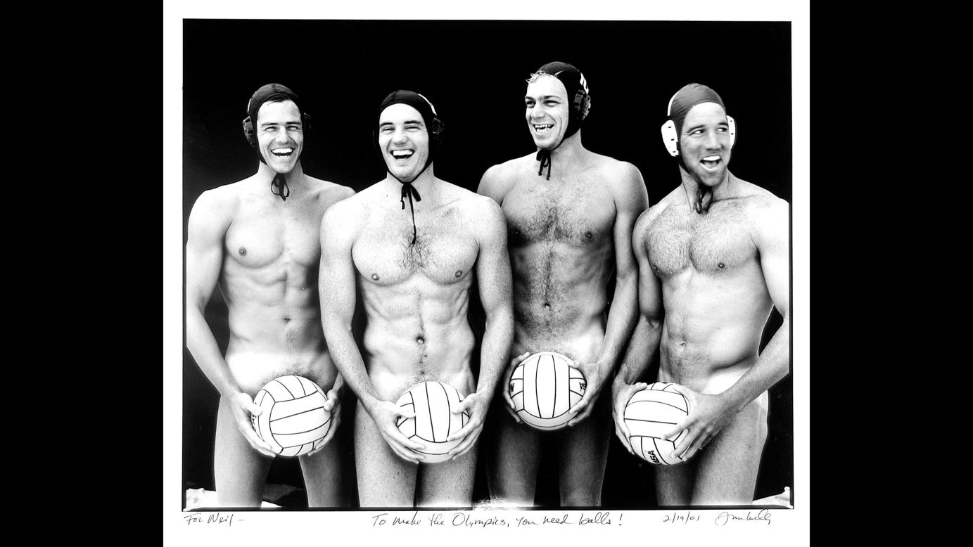 Four players from the USA's water polo team were photographed nude by Joe McNally in 1996. McNally signed the photo for Leifer along with the caption, "To make the Olympics, you need balls!"