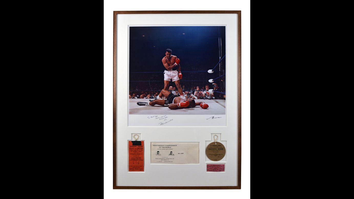 Muhammad Ali signed this iconic Leifer photo of him standing over a fallen Sonny Liston in 1965. "Thank you for such a great picture," Ali wrote. Leifer said this is "certainly my most famous photograph. ... I love the picture, I'm very proud of it. I was in the right seat, the lucky seat, and I didn't miss!"