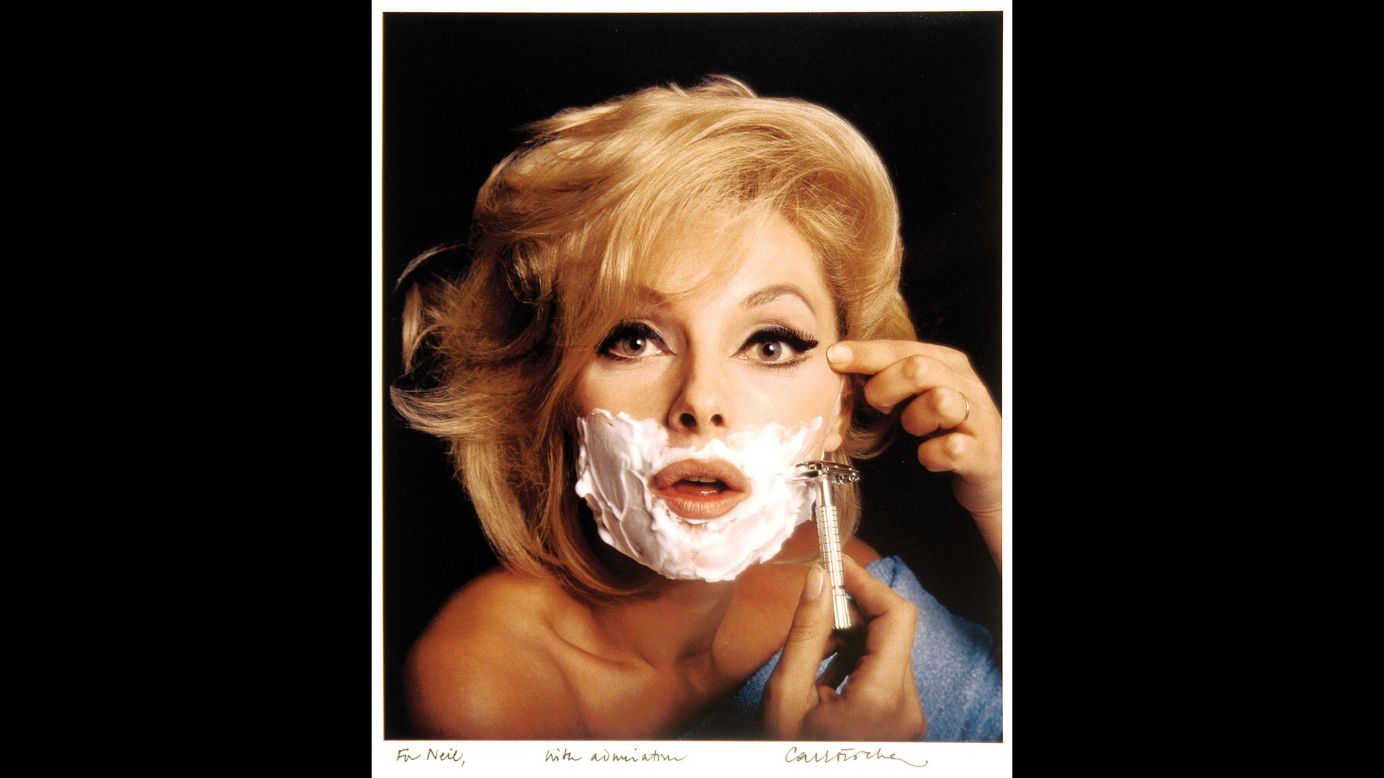 Actress Virna Lisi pretends to shave in this Carl Fischer photo from 1966. It was used as a cover to Esquire magazine.