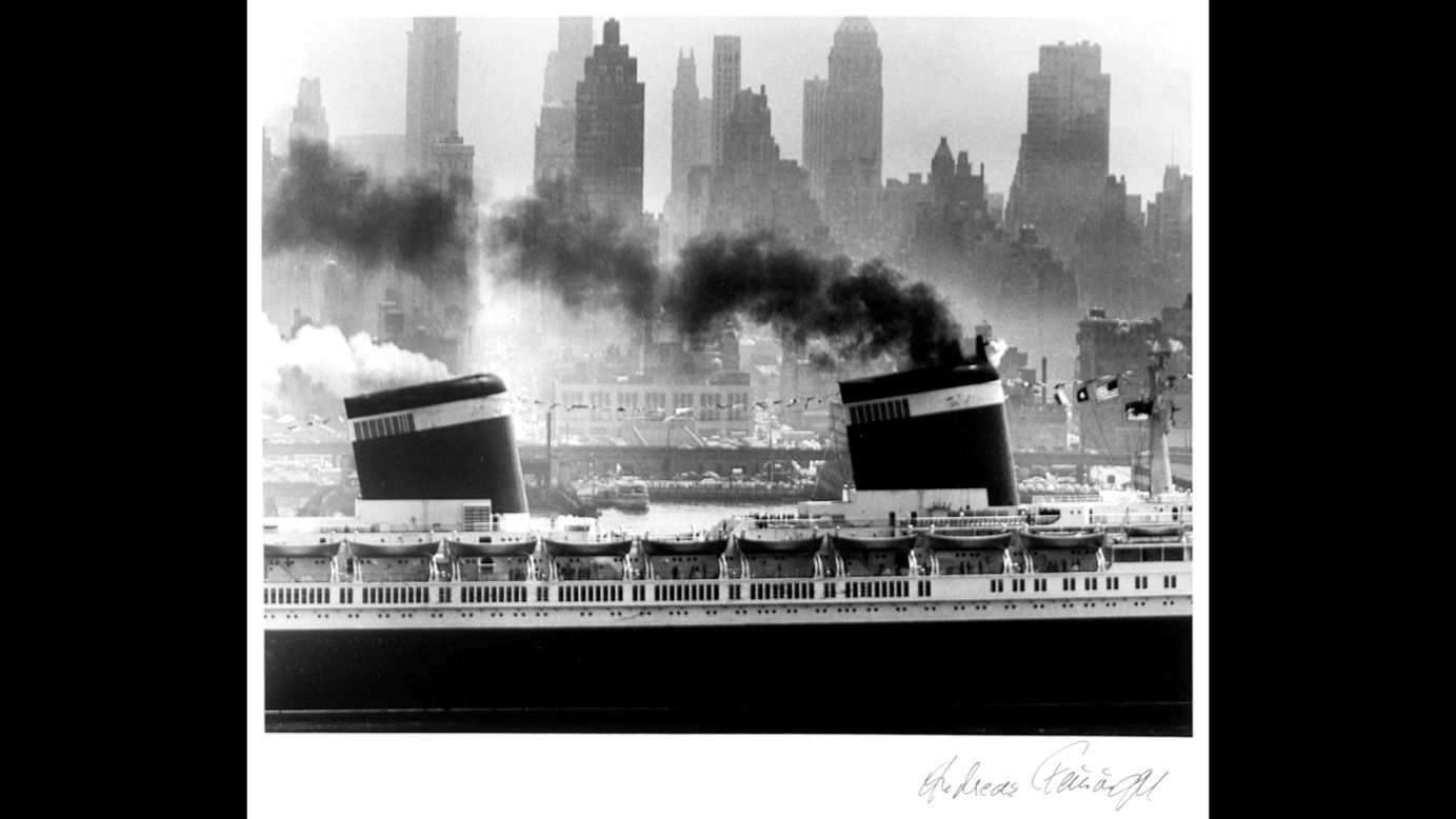 The SS United States was photographed in New York Harbor by Andreas Feininger in 1952.