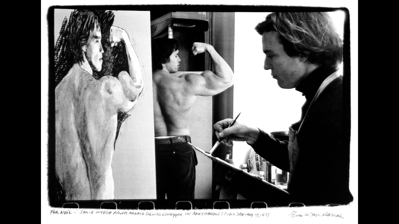Jamie Wyeth paints bodybuilder Arnold Schwarzenegger in this photo taken by Fred McDarrah in 1977.
