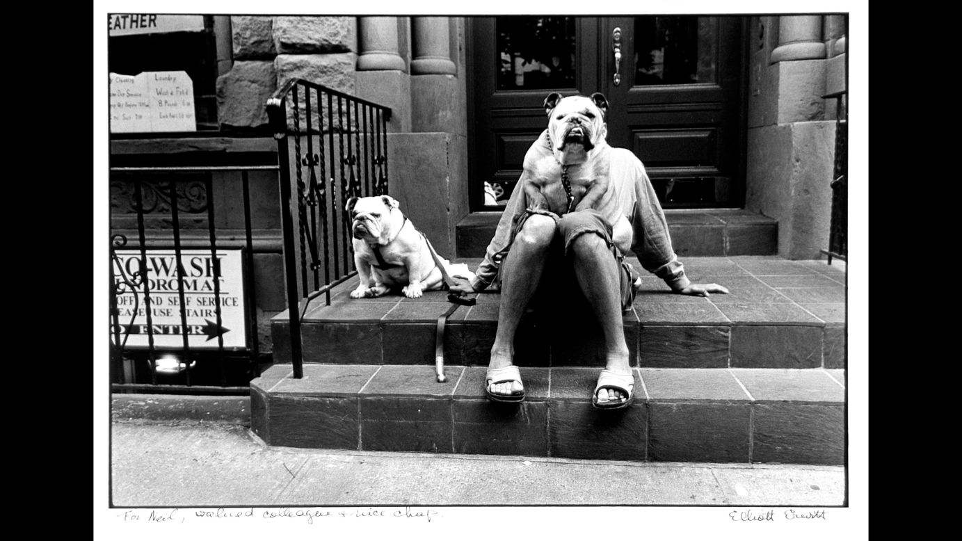 A man and his dogs, as photographed by Elliott Erwitt in 2000.