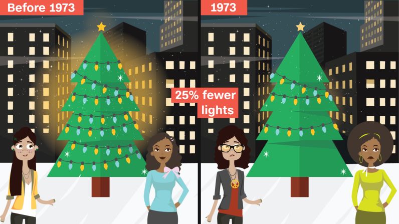The country was facing a national energy crisis in 1973, so 25% fewer lights were used to decorate the tree. <br />