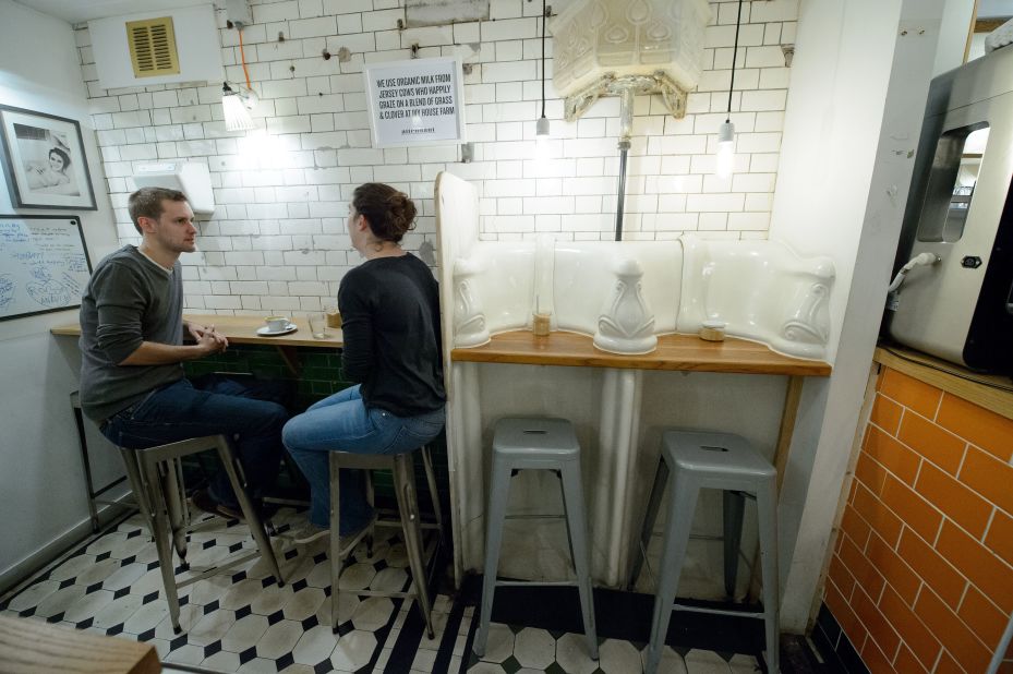 Attendant seamlessly blends the original 1860s urinals with all the trappings of a modern-day cafe.