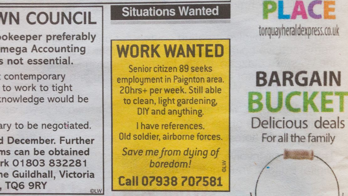 Joe Bartley's job advertisement in the Herald Express newspaper.