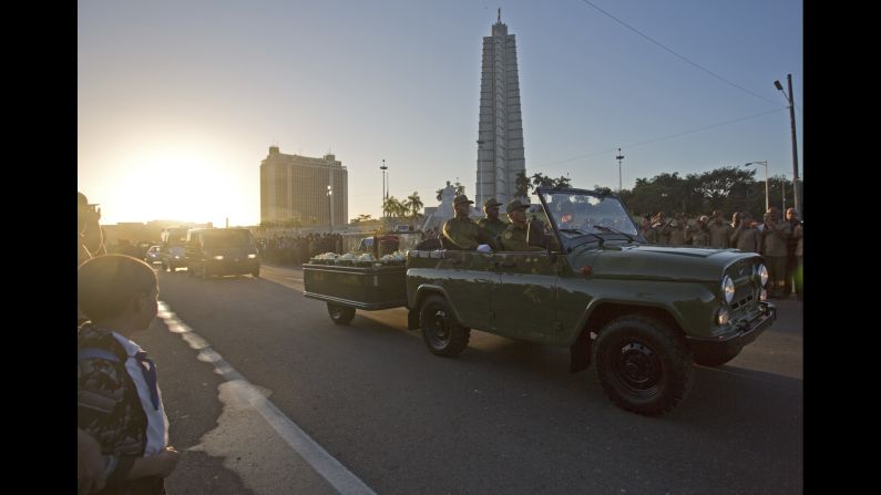 Castro's ashes are driven through Revolution Square in Havana on November 30. 