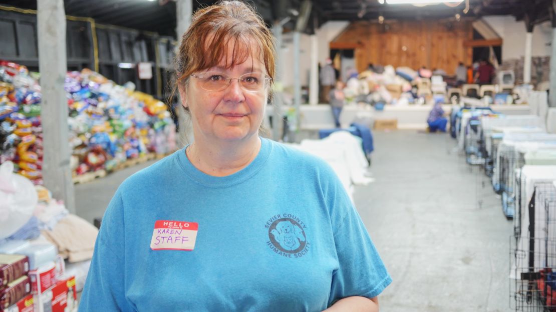 Karen Summerville, of the Sevier County Humane Society, has managed an outpouring of volunteers coming to  help care for animals displaced by the wildfires. 