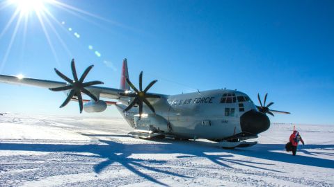 A ski-equipped LC-130 aircraft at NSF's Amundsen-Scott South Pole Station.