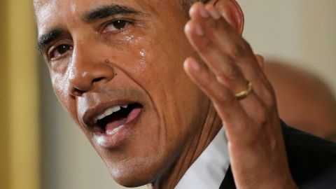 <strong>January 5:</strong> With tears running down his cheeks, US President Barack Obama talks about the victims of <a href="http://www.cnn.com/interactive/2012/12/us/sandy-hook-timeline/" target="_blank">the Sandy Hook school shooting</a> during a White House news conference. "Every time I think about those kids, it gets me mad," Obama said, referring to the 2012 massacre that killed 26 people in Connecticut. Obama, calling for a national "sense of urgency," <a href="http://www.cnn.com/2016/01/05/politics/obama-executive-action-gun-control/index.html" target="_blank">unveiled a series of executive actions on guns,</a> including expanded background checks.