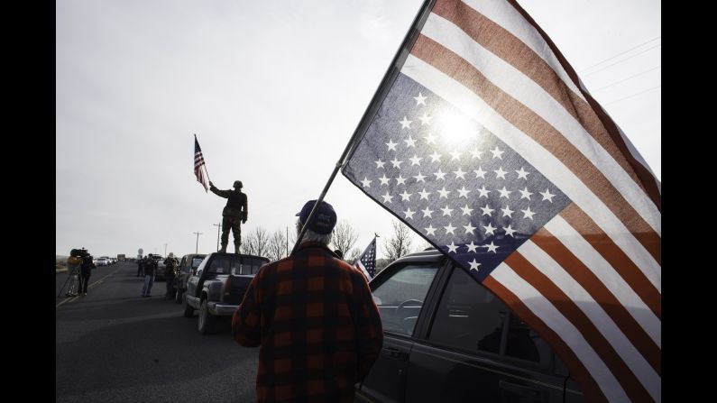 <strong>February 11:</strong> People show their support for those occupying the headquarters of the Malheur Wildlife Refuge. The federal building in Oregon <a href="http://www.cnn.com/2016/02/11/us/oregon-standoff/" target="_blank">was occupied by armed protesters for 41 days</a> until the last remaining ones surrendered to authorities.