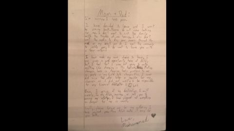 Dakhlalla wrote a farewell note to his parents before heading to the airport in an attempt to join ISIS.