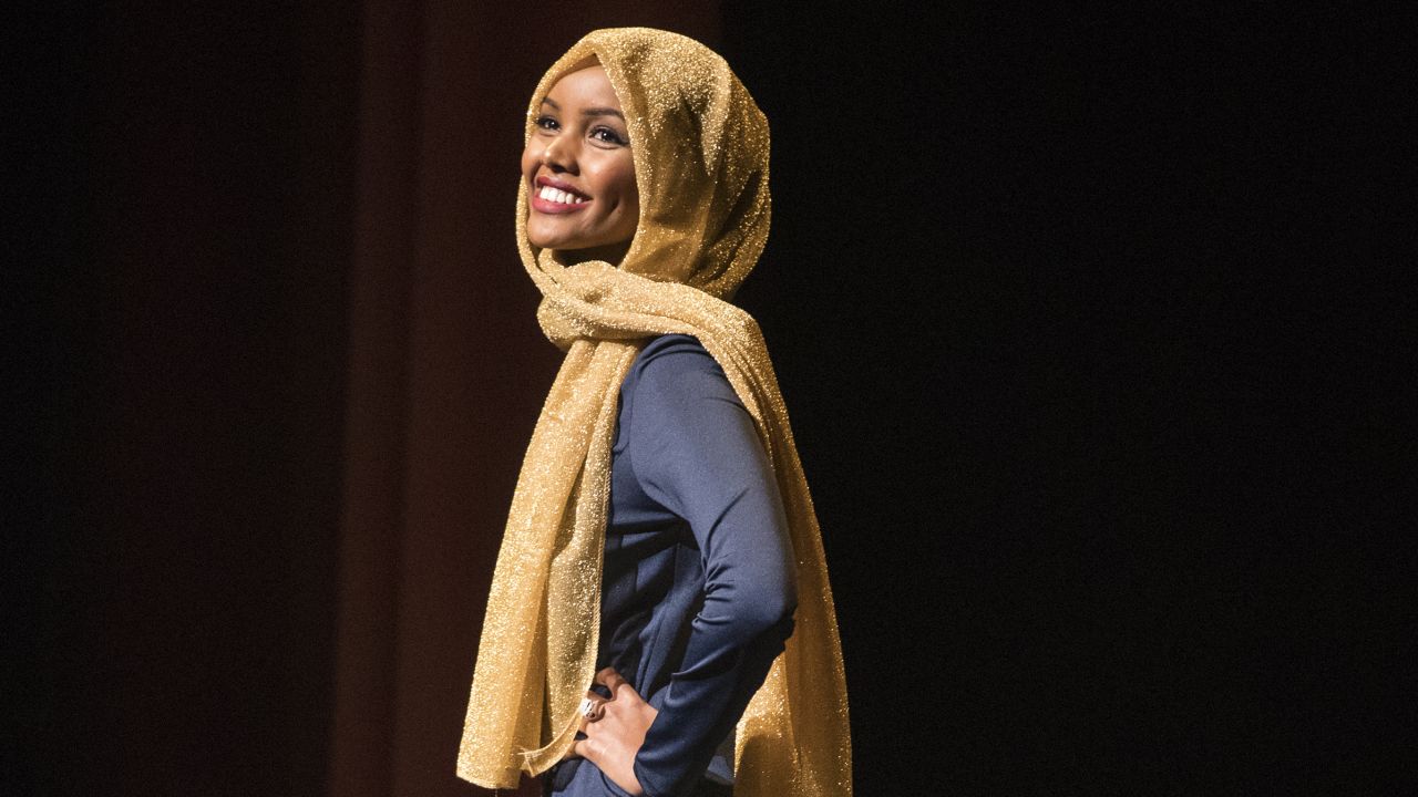 Halima Aden competes in the preliminary round of the Miss Minnesota USA pageant.