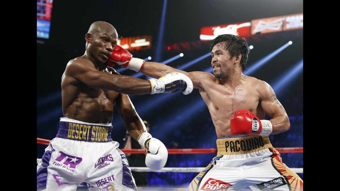 Manny Pacquiao punches Timothy Bradley Jr. during their welterweight fight in Las Vegas on Saturday, April 9. Pacquiao won by unanimous decision.