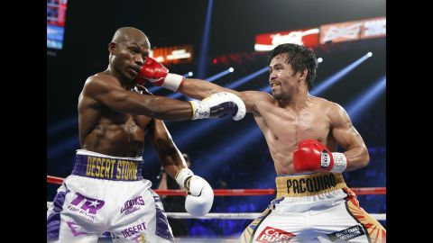 Manny Pacquiao punches Timothy Bradley Jr. during their welterweight fight in Las Vegas on Saturday, April 9. Pacquiao won by unanimous decision.