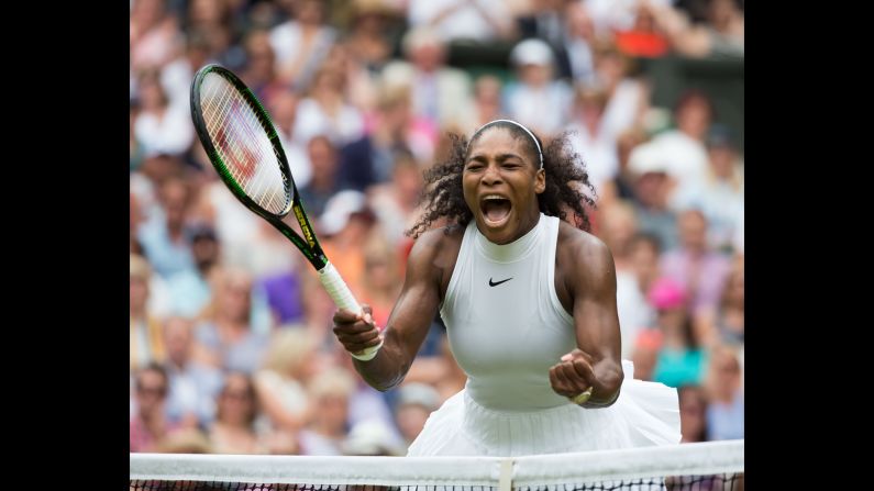 Serena Williams celebrates her seventh Wimbledon title on Saturday, July 9. The American defeated Germany's Angelique Kerber <a href="index.php?page=&url=http%3A%2F%2Fedition.cnn.com%2F2016%2F07%2F09%2Ftennis%2Fwimbledon-serena-williams-angelique-kerber-tennis%2F" target="_blank">for her 22nd Grand Slam </a>-- tying Steffi Graf for the most in the Open era.