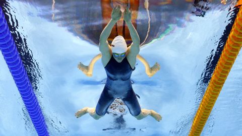 Ireland's Fiona Doyle swims the 200-meter backstroke at the Olympics on Wednesday, August 10.