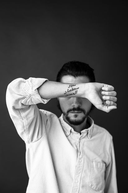 Alaeddin says it's most common to see tattoos that have a special meaning to the wearer. For instance, in this image, the man chose to tattoo his arm with the name of his father, who passed away in 2003.