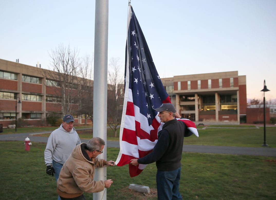 The <a href="http://www.cnn.com/2016/12/02/us/hampshire-college-american-flag-trnd/" target="_blank">US flag is raised again</a> on December 2, at Hampshire College three weeks after it was removed from the Amherst, Massachusetts, campus. The flag was returned after an onslaught of calls, emails, and protests from people angered by its removal days after it was <a href="http://www.cnn.com/2016/11/29/politics/donald-trump-flag-burning-penalty-proposal/index.html" target="_blank">set on fire in an apparent protest</a> of the election of Donald Trump as president.