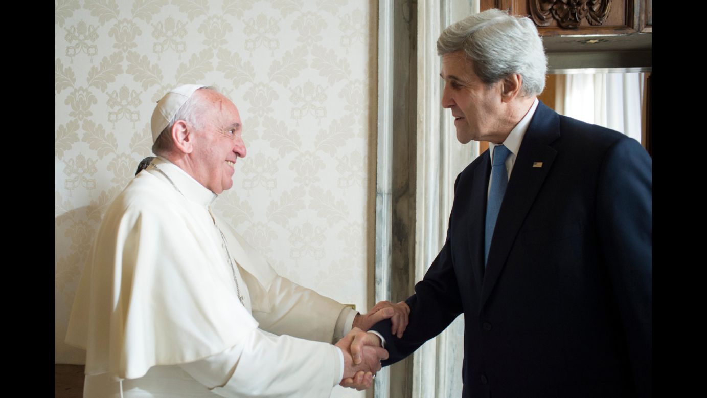 Pope Francis meets US Secretary of State John Kerry at the Vatican on December 2. Kerry is on a two day visit to Rome for bilateral meetings and to participate in the Rome Mediterranean Dialogues.
