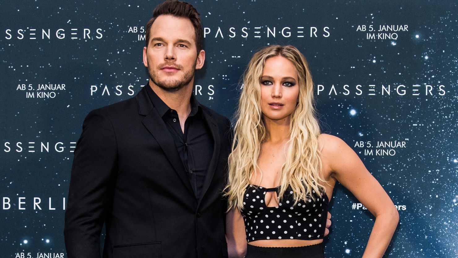 Chris Pratt and Jennifer Lawrence attend an event for their film "Passengers" Friday in Berlin, Germany
