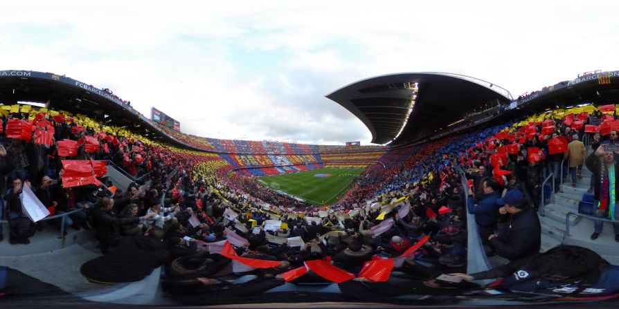 A spectacular panoramic view of a packed Camp Nor for the first El Clasico clash of the Spanish season. 