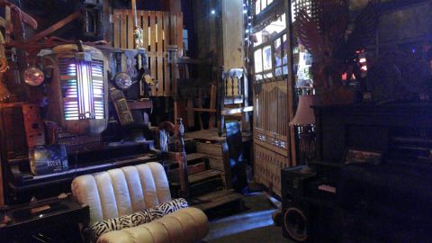 The interior of The Ghost Ship was crammed with furniture and supplies.