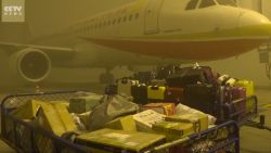 A plane grounded at the Chengdu Shuangliu International Airport in China by thick fog and smog from pollution.