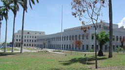 The exterior of the real US Embassy in Accra. 