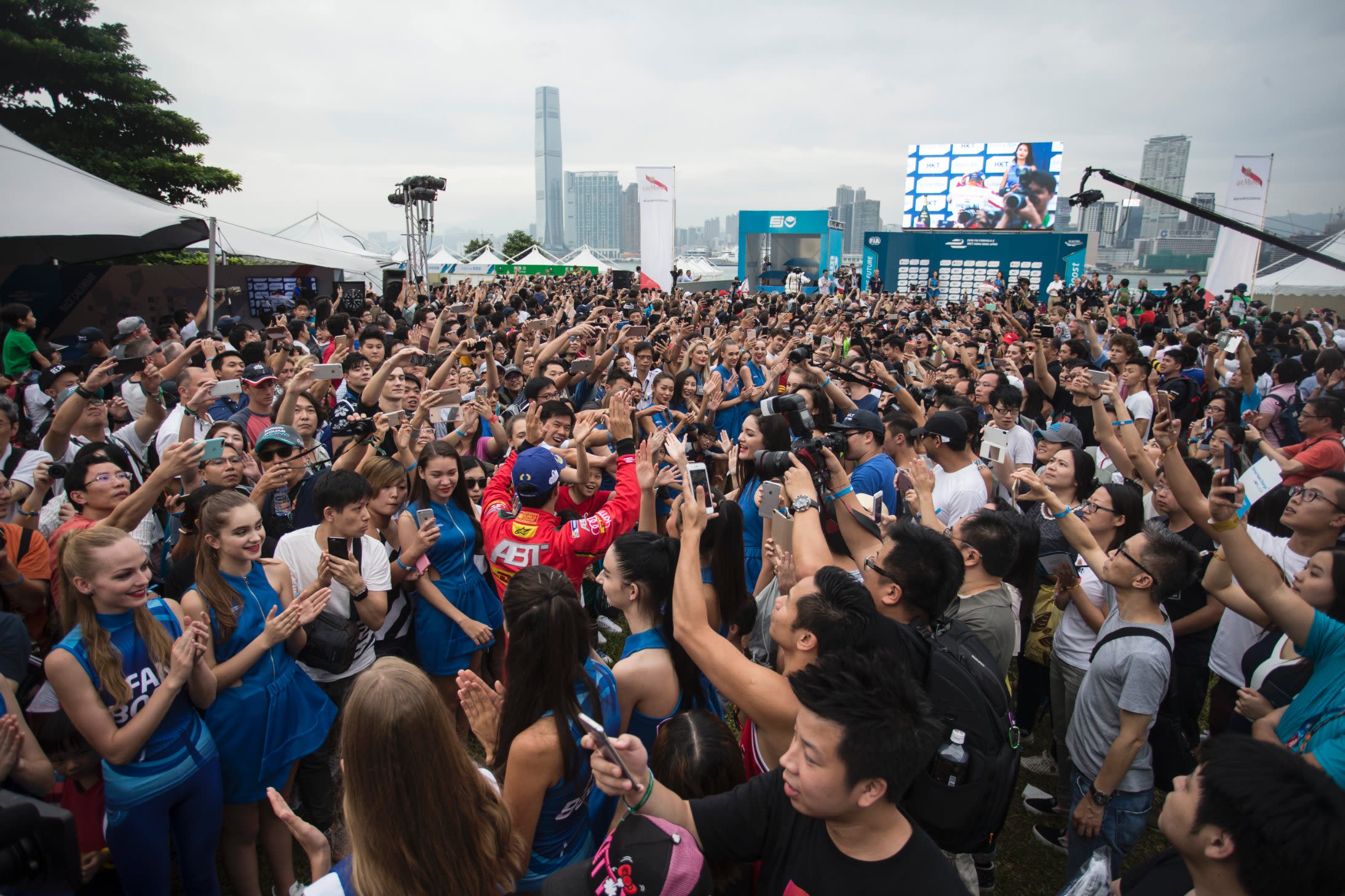Fans at the Hong Kong race greeted Buemi, Lucas di Grassi (pictured) and Nick Heidfeld at the podium ceremony following the ePrix.  