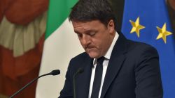 CORRECTION - Italy's Prime Minister Matteo Renzi announces his resignation during a press conference at the Palazzo Chigi following the results of the vote for a referendum on constitutional reforms, on December 5, 2016 in Rome. "My experience of government finishes here," Renzi told a press conference after the No campaign won what he described as an "extraordinarily clear" victory in the referendum on which he had staked his future.
 / AFP / Andreas SOLARO / The erroneous mention[s] appearing in the metadata of this photo by Andreas SOLARO has been modified in AFP systems in the following manner: [December 5, 2016] instead of [December 4, 2016]. Please immediately remove the erroneous mention[s] from all your online services and delete it (them) from your servers. If you have been authorized by AFP to distribute it (them) to third parties, please ensure that the same actions are carried out by them. Failure to promptly comply with these instructions will entail liability on your part for any continued or post notification usage. Therefore we thank you very much for all your attention and prompt action. We are sorry for the inconvenience this notification may cause and remain at your disposal for any further information you may require.        (Photo credit should read ANDREAS SOLARO/AFP/Getty Images)
