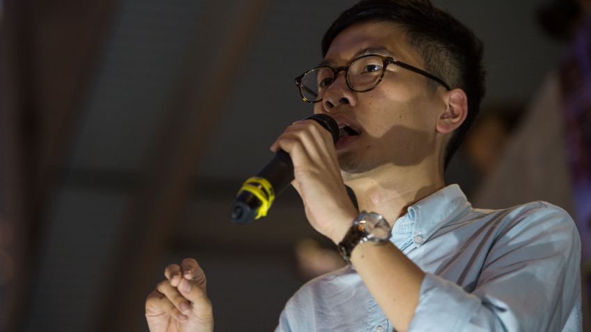 Former Umbrella Movement protest leader Nathan Law, 23, who became Hong Kong's youngest legislator in the recent citywide elections, speaks in front of the government headquarters in Hong Kong on September 28, 2016, on the second anniversary of the pro-democracy "Umbrella Revolution".
The 2014 rallies brought parts of the city to a standstill demanding fully free leadership elections and other democratic reforms for semi-autonomous Hong Kong. Those demands were snubbed by Beijing, but since then former protesters have gained seats as lawmakers -- some are now pushing for a complete break from China.
/ AFP / Anthony WALLACE (Photo credit should read ANTHONY WALLACE/AFP/Getty Images)