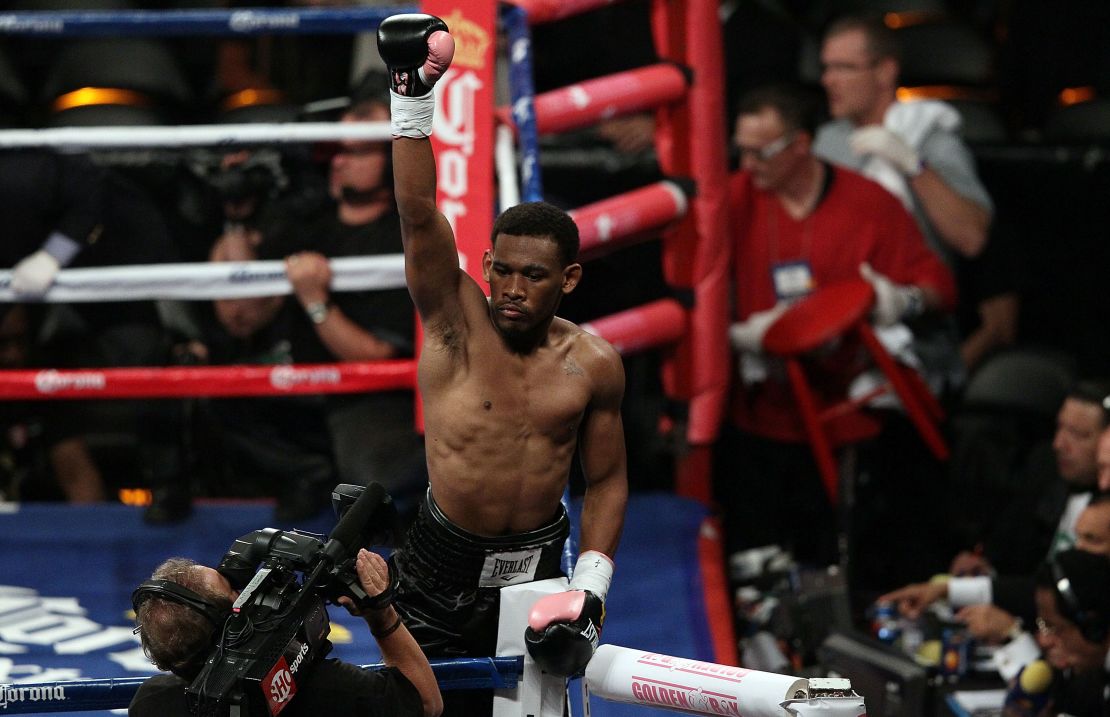 Danny Jacobs after knocking out Josh Luteran during their Super Middleweight fight in 2012.