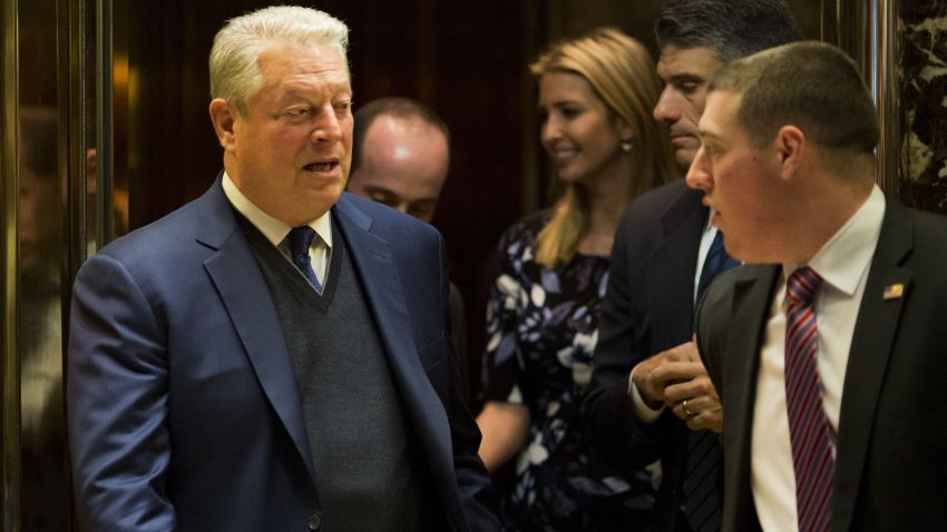 Former US Vice President Al Gore leaves after meetings at Trump Tower in New York City on December 5, 2016. 
