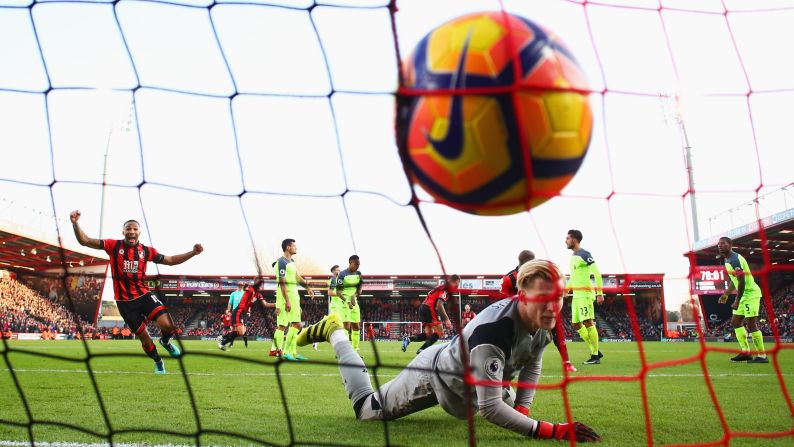 Liverpool goalkeeper Loris Karius looks on after AFC Bournemouth scored their third goal of a Premier League match in Bournemouth, England, on Sunday, December 4. Liverpool lost 3-4.