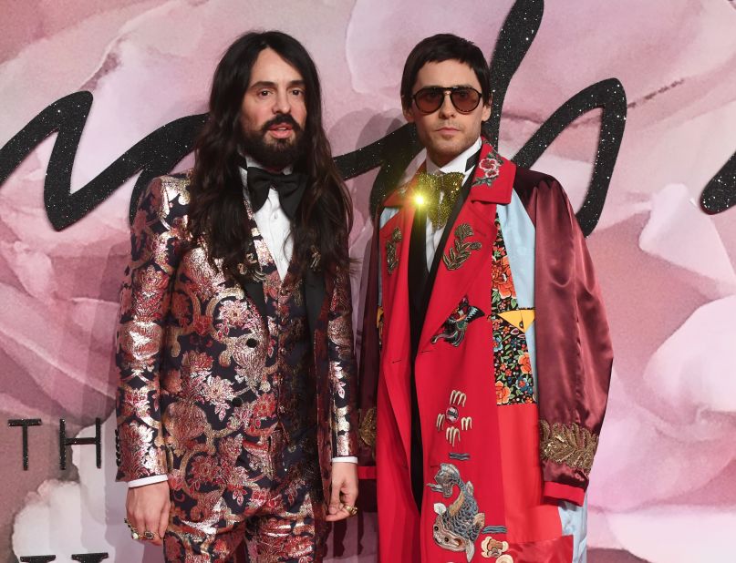 Gucci designer Alessandro Michele, who won the award for International Accessories Designer, with actor Jared Leto.