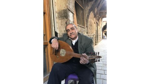 Maamoun Hussein Al Masri, photographed by Humans of Damascus, owns a small shop near the famous Al Nofara Cafe and sells wooden ouds.