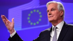 Michel Barnier, chief negotiator for the preparation and conduct of the negotiations with the United Kingdom under article 50 of the Treaty on European Union (TEU) gives a press conference at the European Commission on December 6, 2016, in Brussels. / AFP / EMMANUEL DUNAND        (Photo credit should read EMMANUEL DUNAND/AFP/Getty Images)