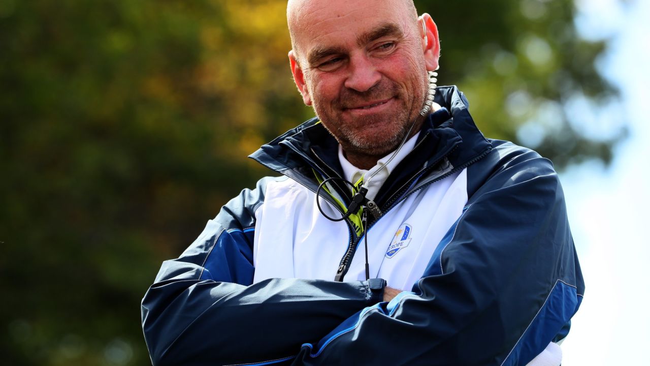 CHASKA, MN - SEPTEMBER 27: Vice-captain Thomas Bjorn looks on during practice prior to the 2016 Ryder Cup at Hazeltine National Golf Club on September 27, 2016 in Chaska, Minnesota.  (Photo by Andrew Redington/Getty Images)