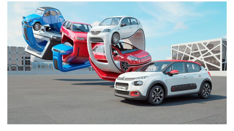 "I was asked by Citroen to create a 3D sculpture that explored the genealogy of the new Citroen C3 car. Cars featured include the 2CV, Visa, AX, Saxo, C3 gen 1, C3 gen 2 and the new Citroen C3," Labrooy writes on his website. 
