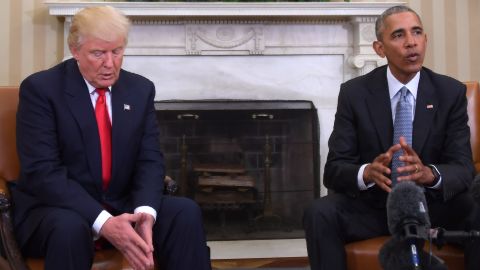 President Barack Obama meets with President-elect Donald Trump in the Oval Office at the White House on November 10, 2016