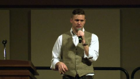 Richard Spencer speaking in December 2016 at Texas A&M University.