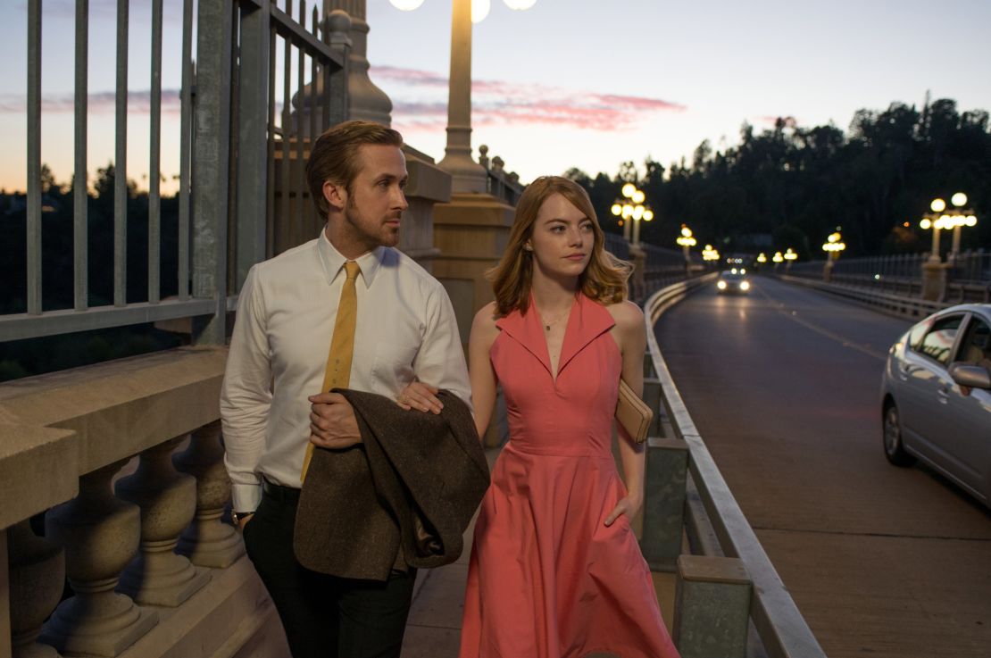 Sebastian (Ryan Gosling) and Mia (Emma Stone) take a stroll in "La La Land"